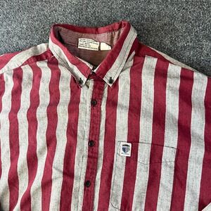 Vintage Brittania Shirt Men 2XL Red Gray Striped Pocket Button Down Casual Wear